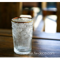 embossed clear water glass cup with gold rim